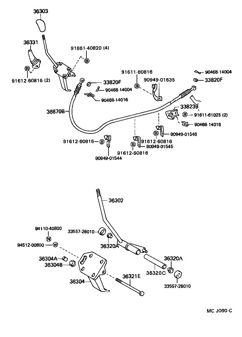 33506-26030 RETAINER SUB-ASSY, TRANSFER CONTROL SHIFT LEVER product image