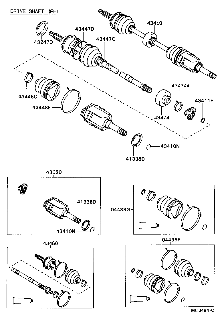 Toyota 04438-20130 BOOT KIT, FRONT DRIVE SHAFT, IN & OUTBOARD, RH
