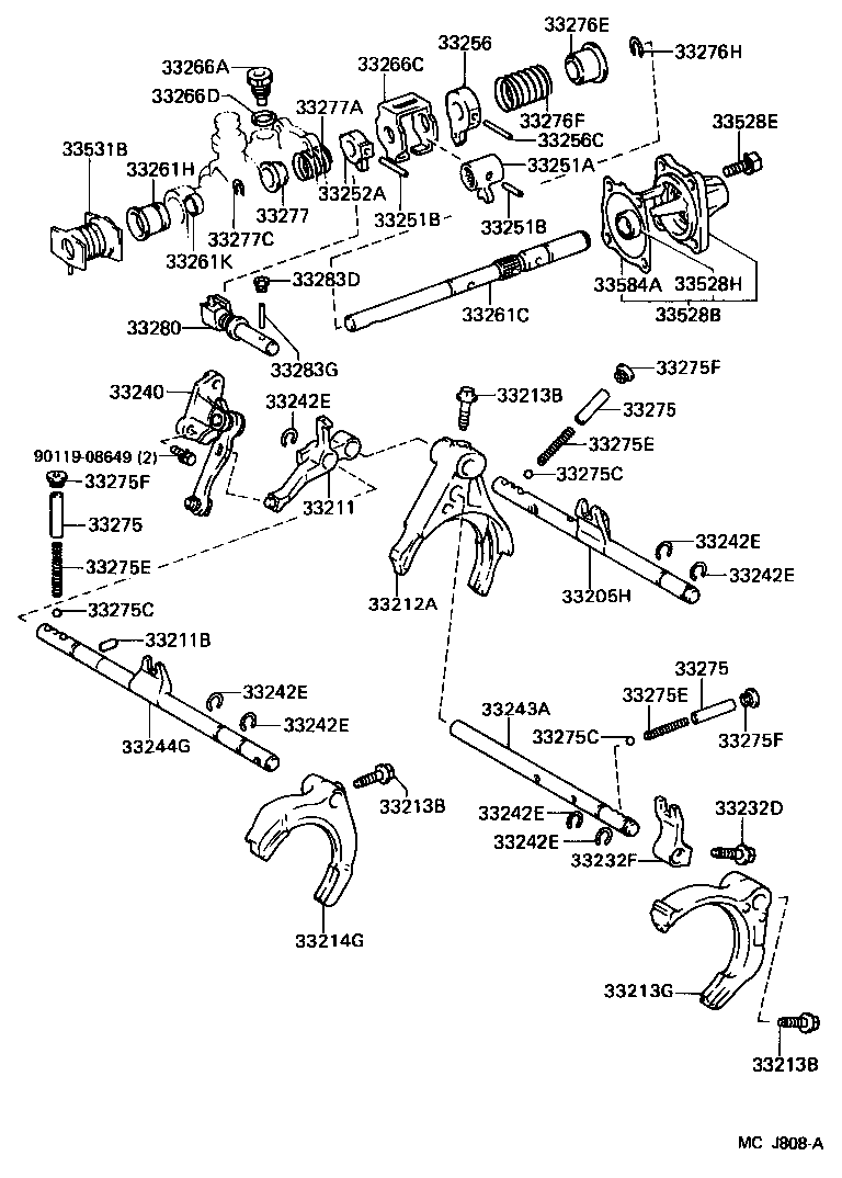 Toyota 33243-33010 SHAFT, GEAR SHIFT FORK, NO.2