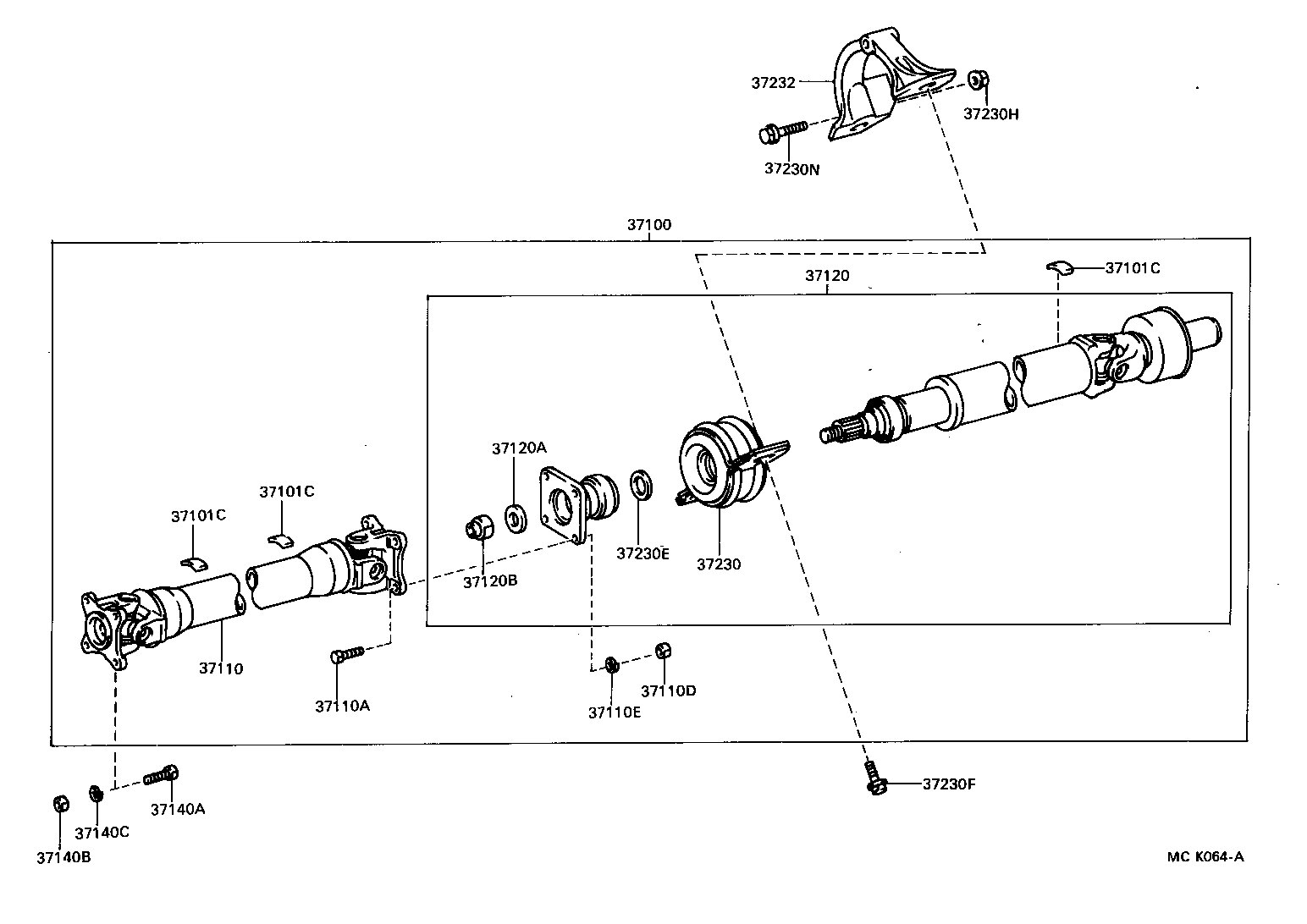 Toyota 37100-28010 SHAFT ASSY, PROPELLER W/CENTER BEARING