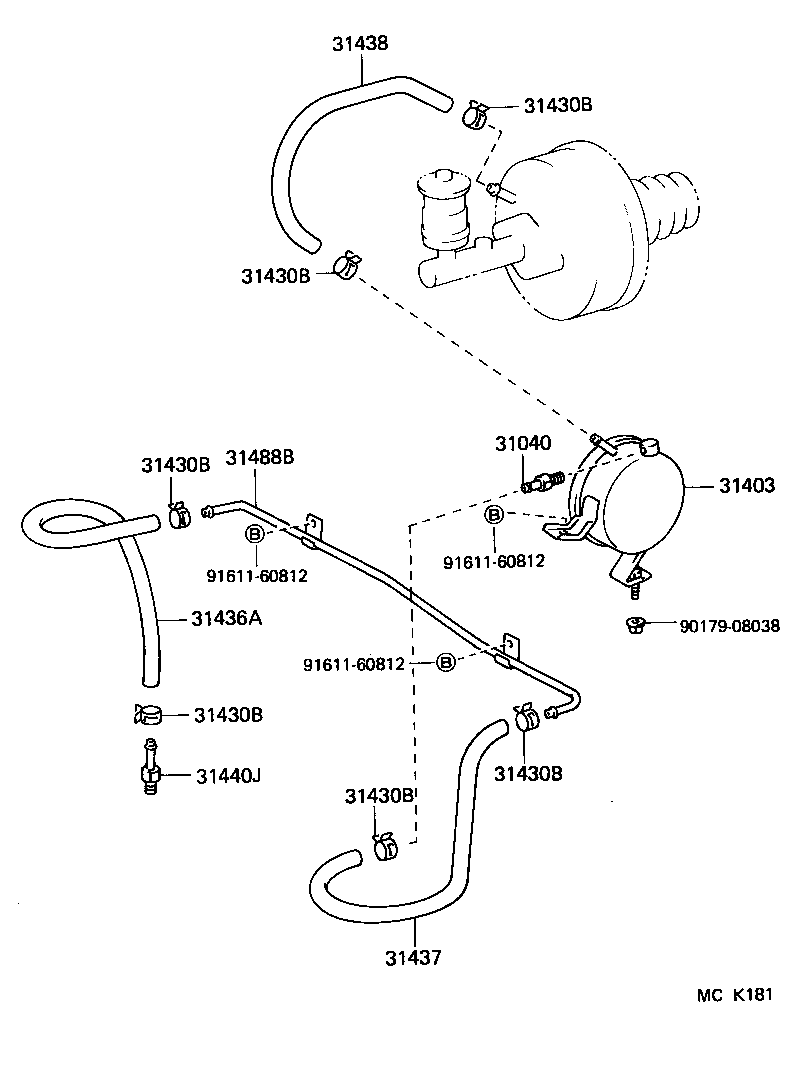 31432-60040 HOSE, NO.1(FOR CLUTCH BOOSTER VACUUM) product image