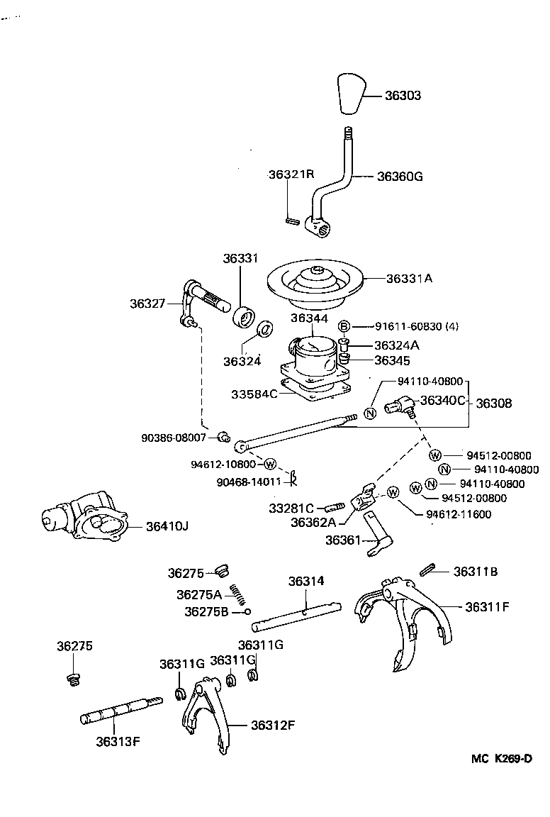 Toyota 36303-60181-C0 KNOB SUB-ASSY, SHIFT LEVER