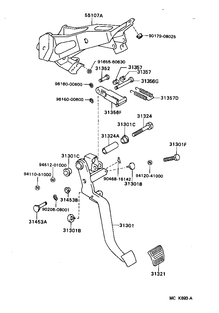 Toyota 31301-20440 PEDAL SUB-ASSY, CLUTCH
