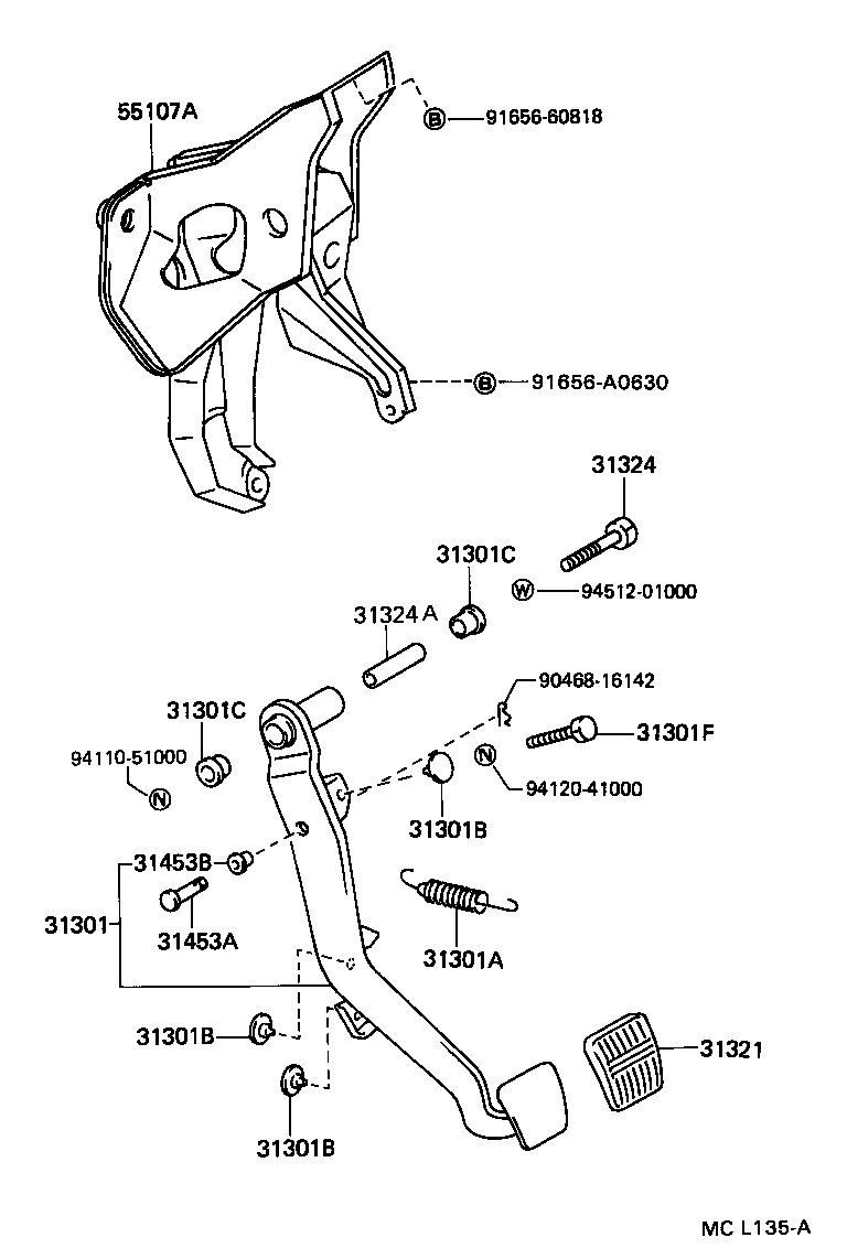 Toyota 31301-16100 PEDAL SUB-ASSY, CLUTCH