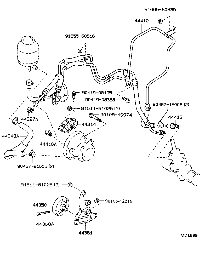 44348-20160 HOSE, OIL RESERVOIR TO PUMP, NO.1 product image
