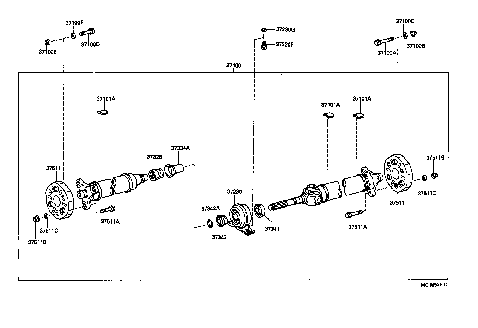 Toyota 37100-30420 SHAFT ASSY, PROPELLER W/CENTER BEARING