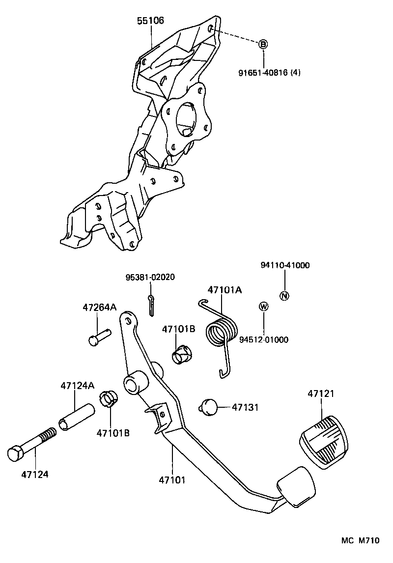 55106-28140 SUPPORT SUB-ASSY, BRAKE PEDAL product image