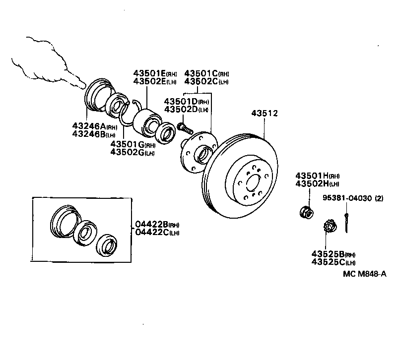 43502-20150 HUB SUB-ASSY, FRONT AXLE, RH product image