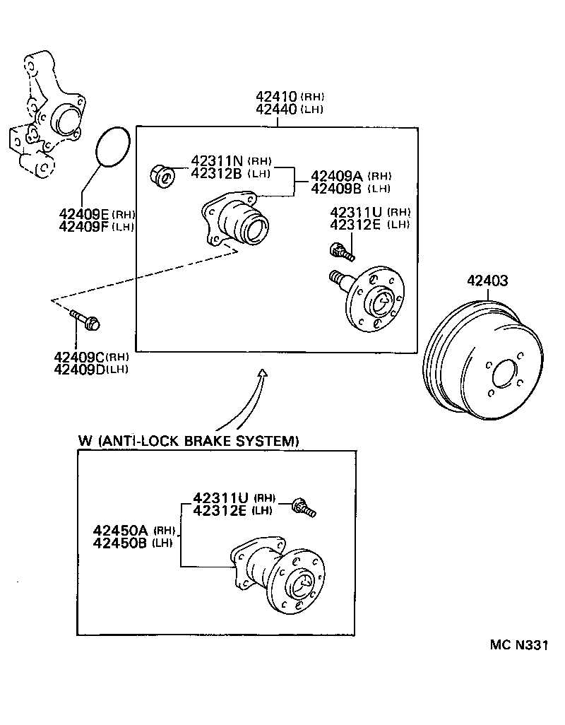 42450-12010 HUB & BEARING ASSY, REAR AXLE, RH product image