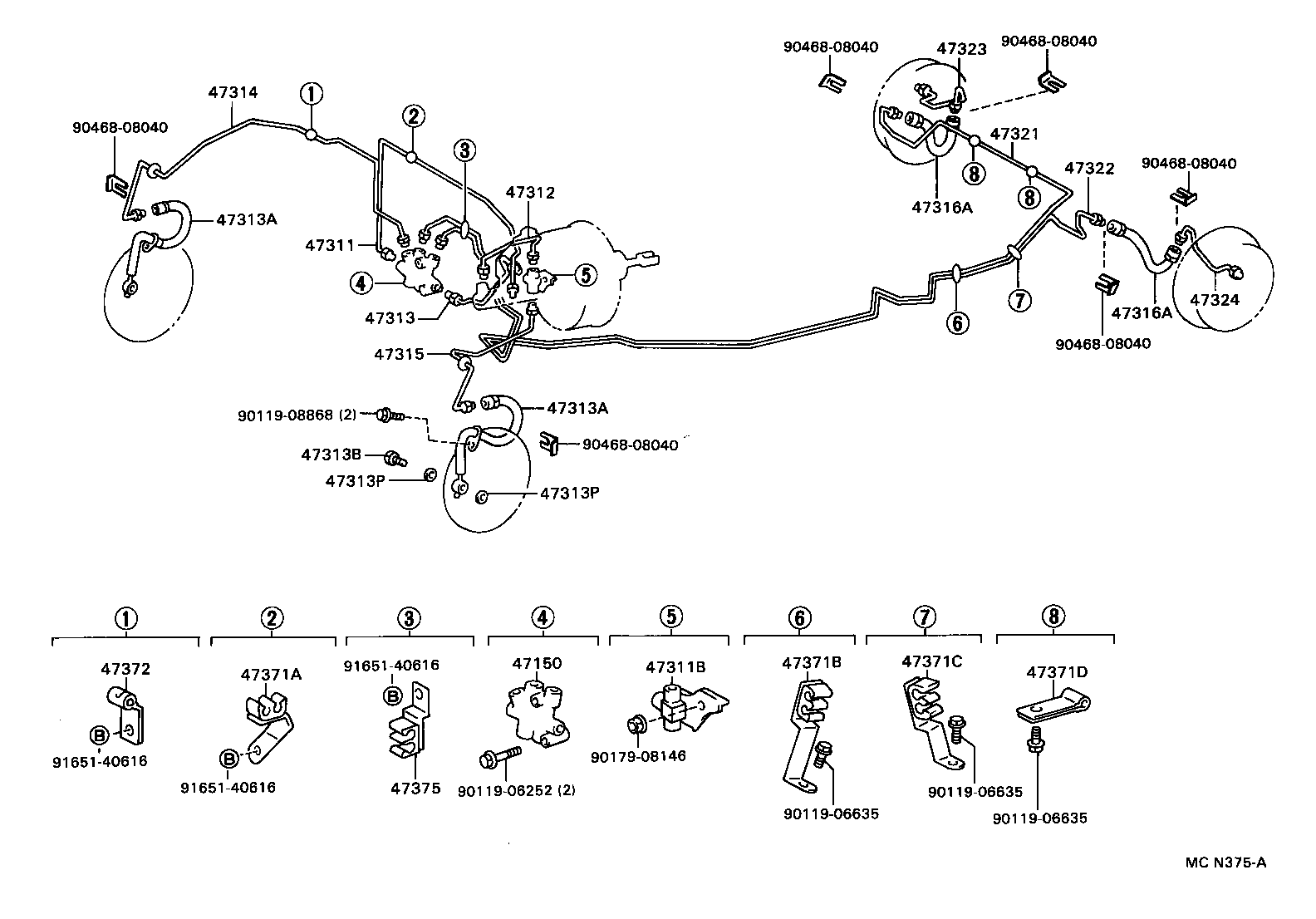 Toyota 47371-02010 CLAMP, BRAKE TUBE, NO.5