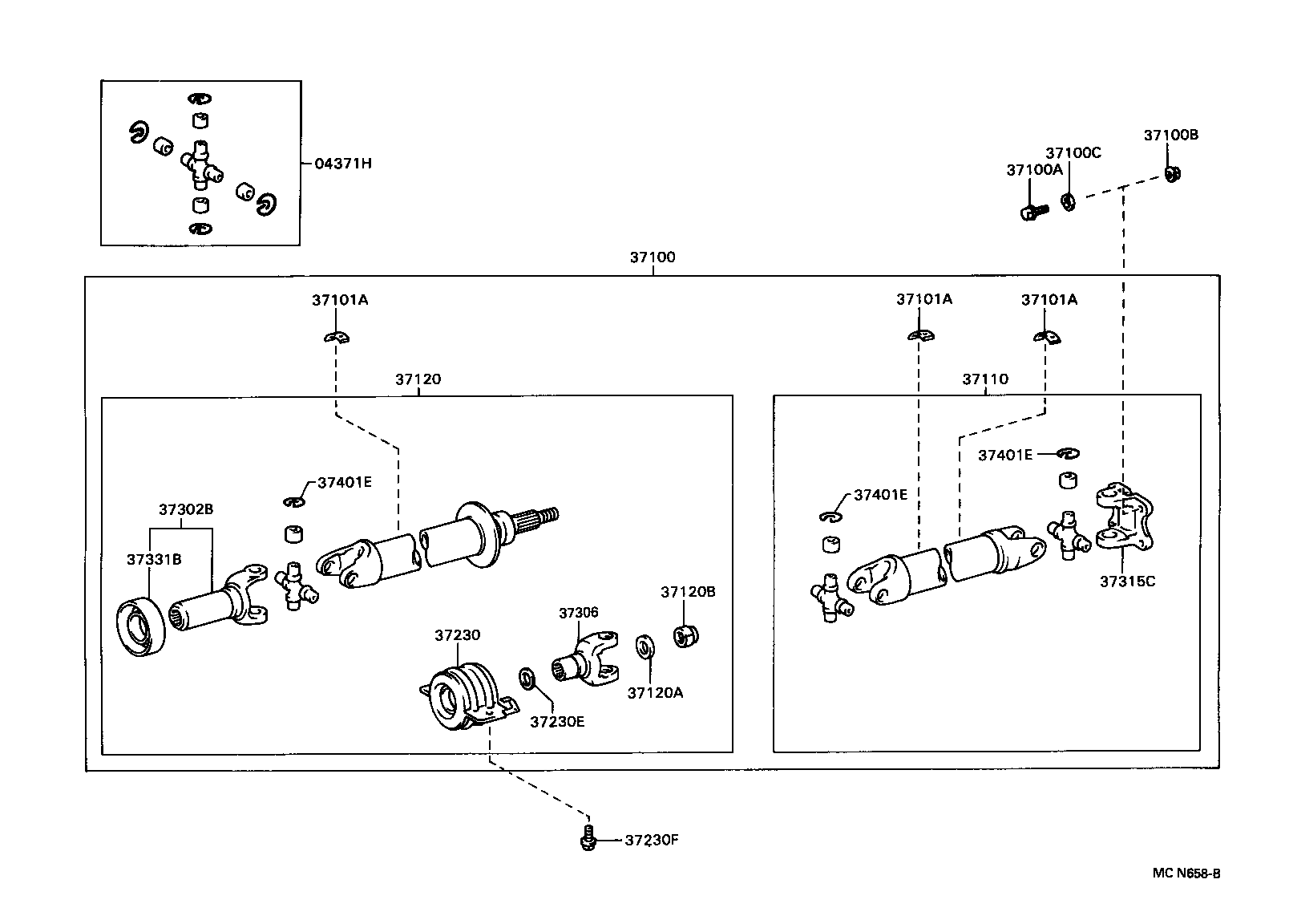 Toyota 37100-0W020 SHAFT ASSY, PROPELLER W/CENTER BEARING