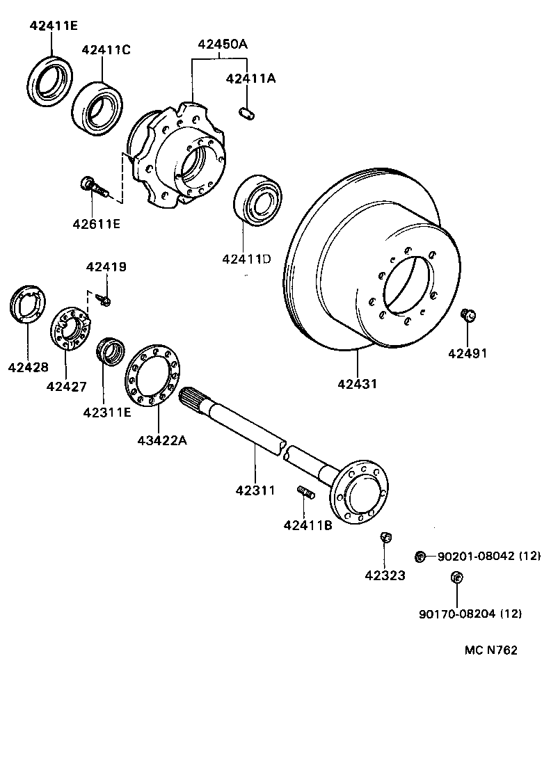 42450-69015 HUB & BEARING ASSY, REAR AXLE, RH product image