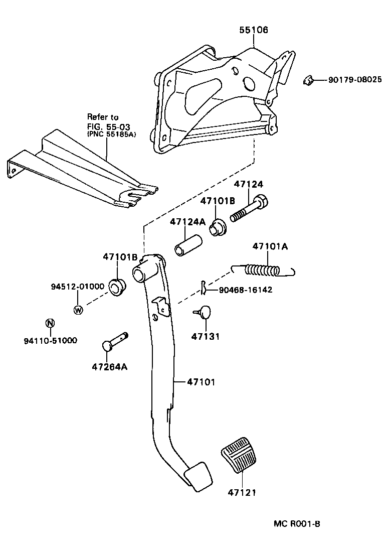 55106-20390 SUPPORT SUB-ASSY, BRAKE PEDAL product image