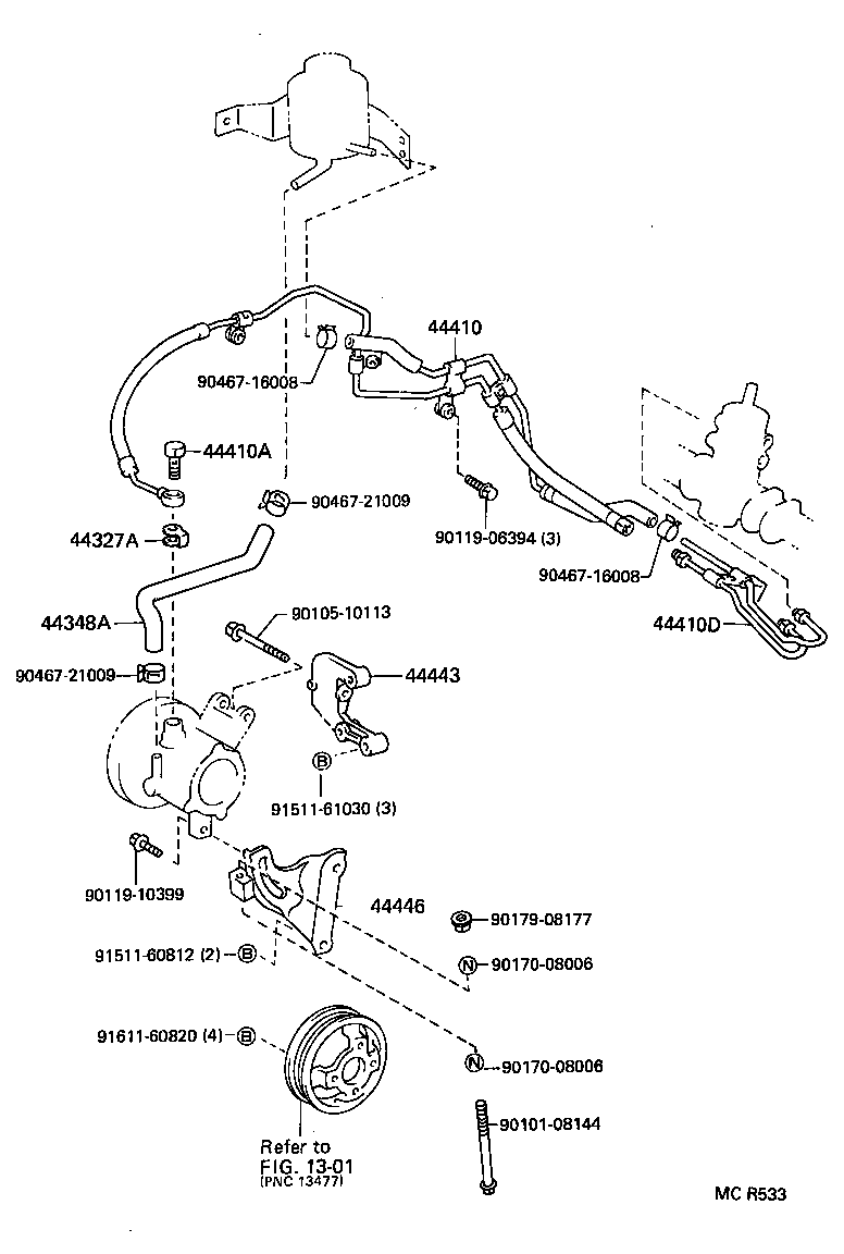44348-16100 HOSE, OIL RESERVOIR TO PUMP, NO.1 product image