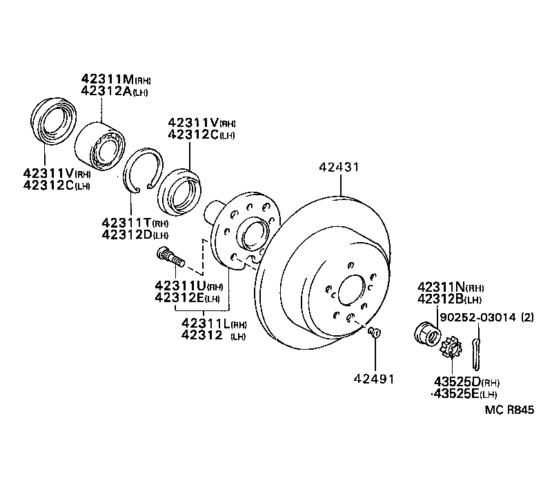 42410-32090 HUB & BEARING ASSY, REAR AXLE, RH product image