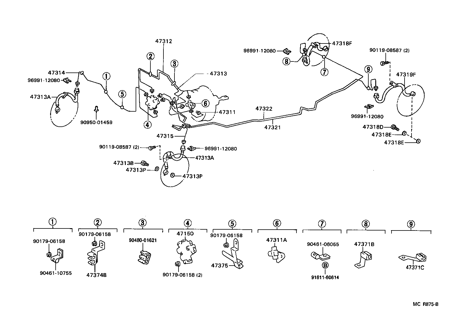 Toyota 47371-33210 CLAMP, BRAKE TUBE, NO.4