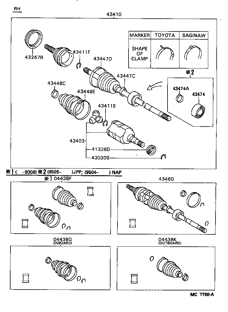 Toyota 43047-02050 JOINT SET, FRONT AXLE INBOARD, RH