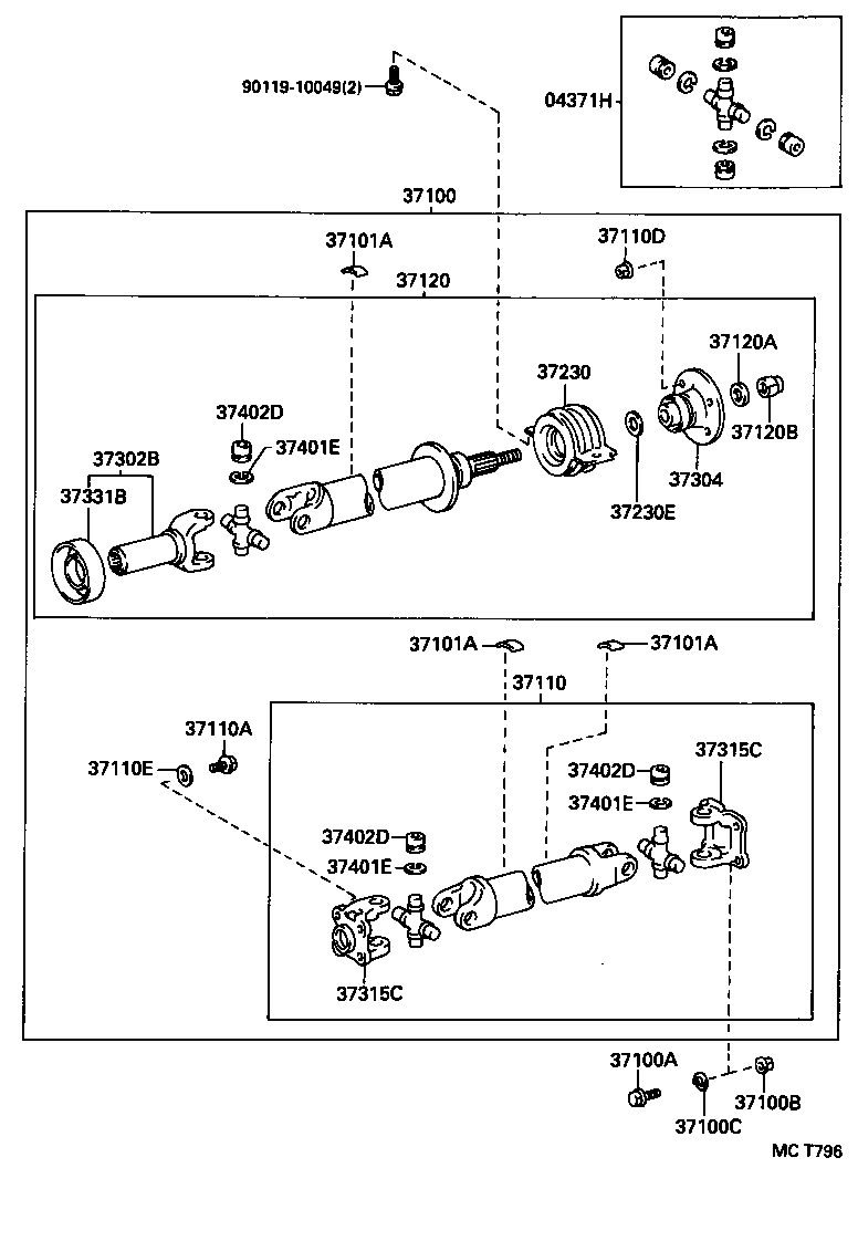 37100-26480 SHAFT ASSY, PROPELLER W/CENTER BEARING product image