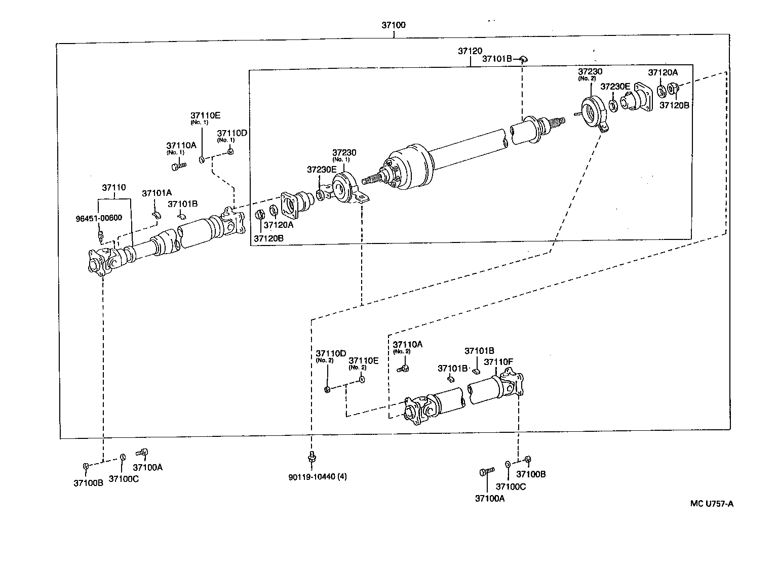 37100-10030 SHAFT ASSY, PROPELLER W/CENTER BEARING product image