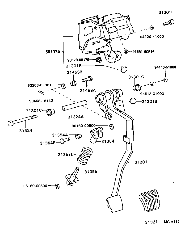 55107-21010 SUPPORT SUB-ASSY, CLUTCH PEDAL product image