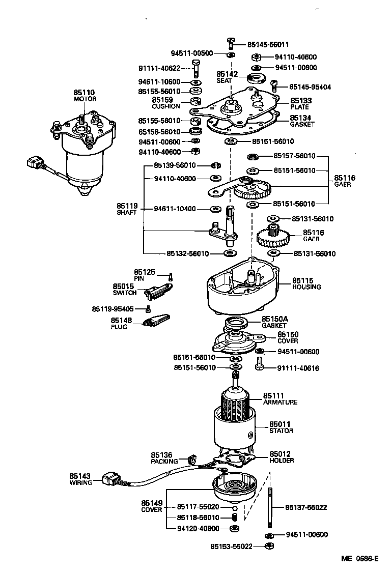 85110-95211 MOTOR ASSY, WINDSHIELD WIPER product image