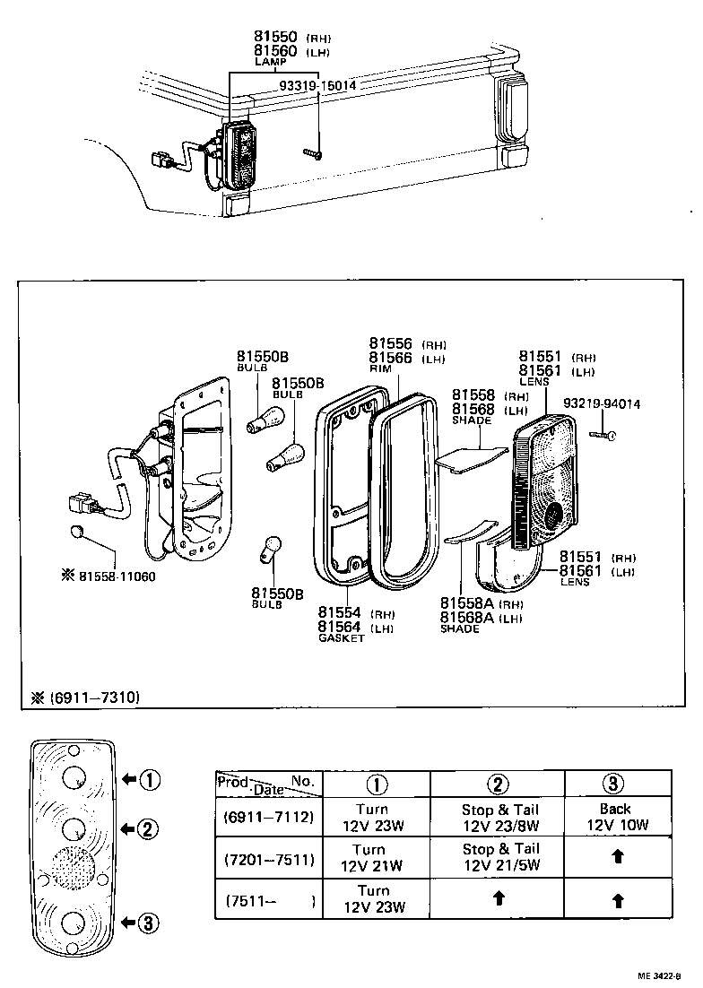 81550-19136 LAMP ASSY, REAR COMBINATION, RH product image