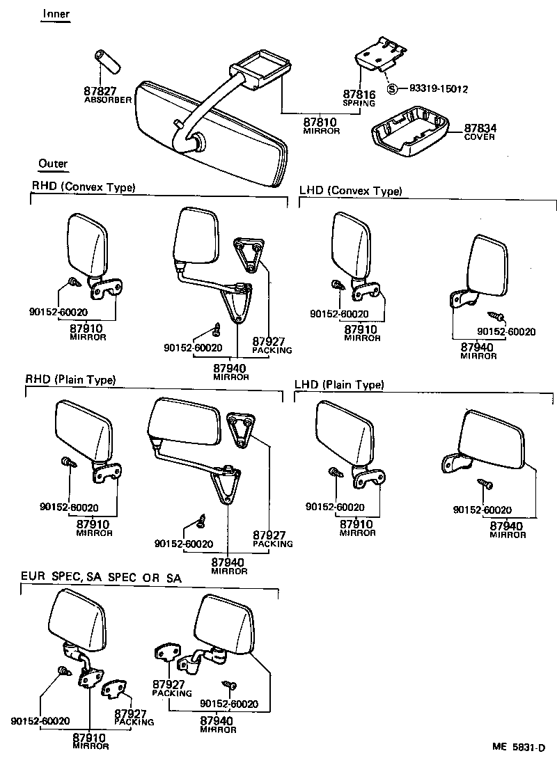 87910-95A92 MIRROR ASSY, OUTER REAR VIEW, RH product image