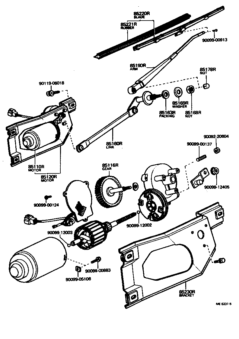 Toyota 85120-23020 MOTOR AND BRACKET ASSY, REAR WIPER