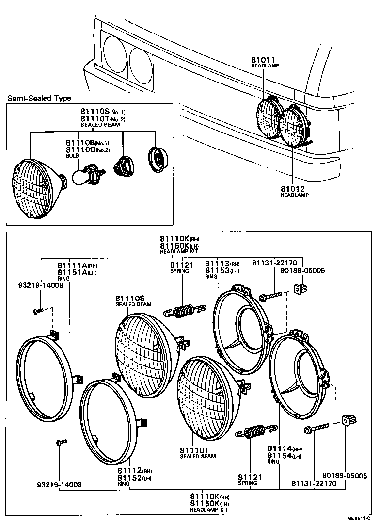 04818-36010 HEADLAMP KIT, W/O SEALED BEAM, RH product image