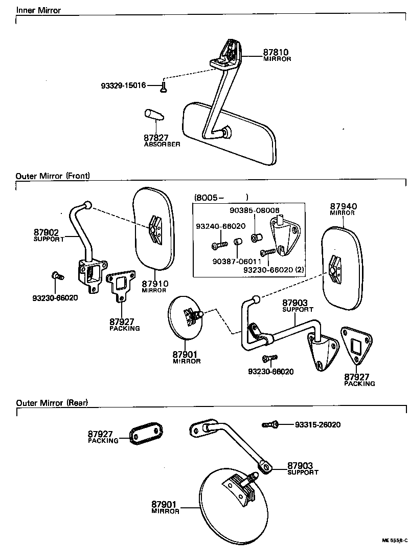 87901-90740 MIRROR SUB-ASSY, OUTER UNDER VIEW product image