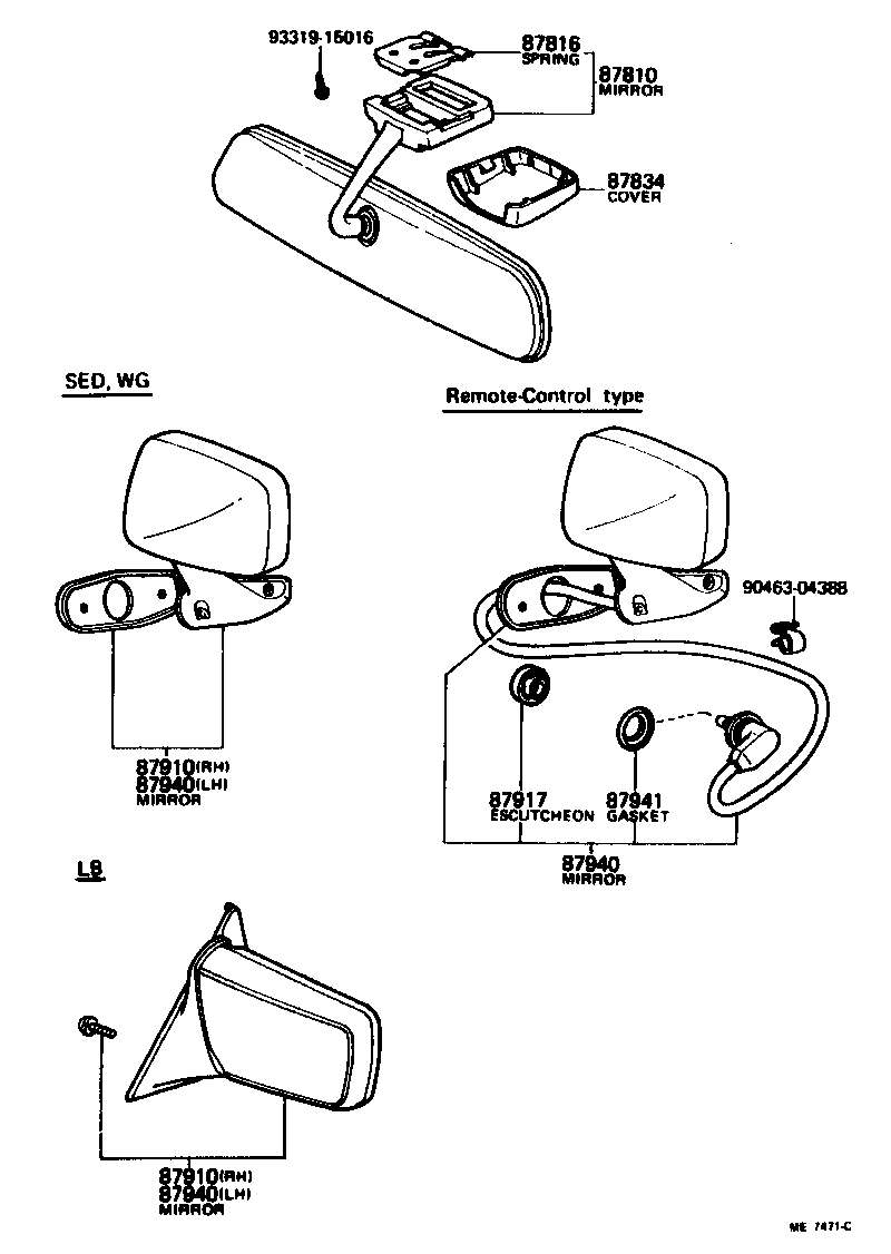 87941-20090 GASKET, OUTER REAR VIEW MIRROR, LH product image