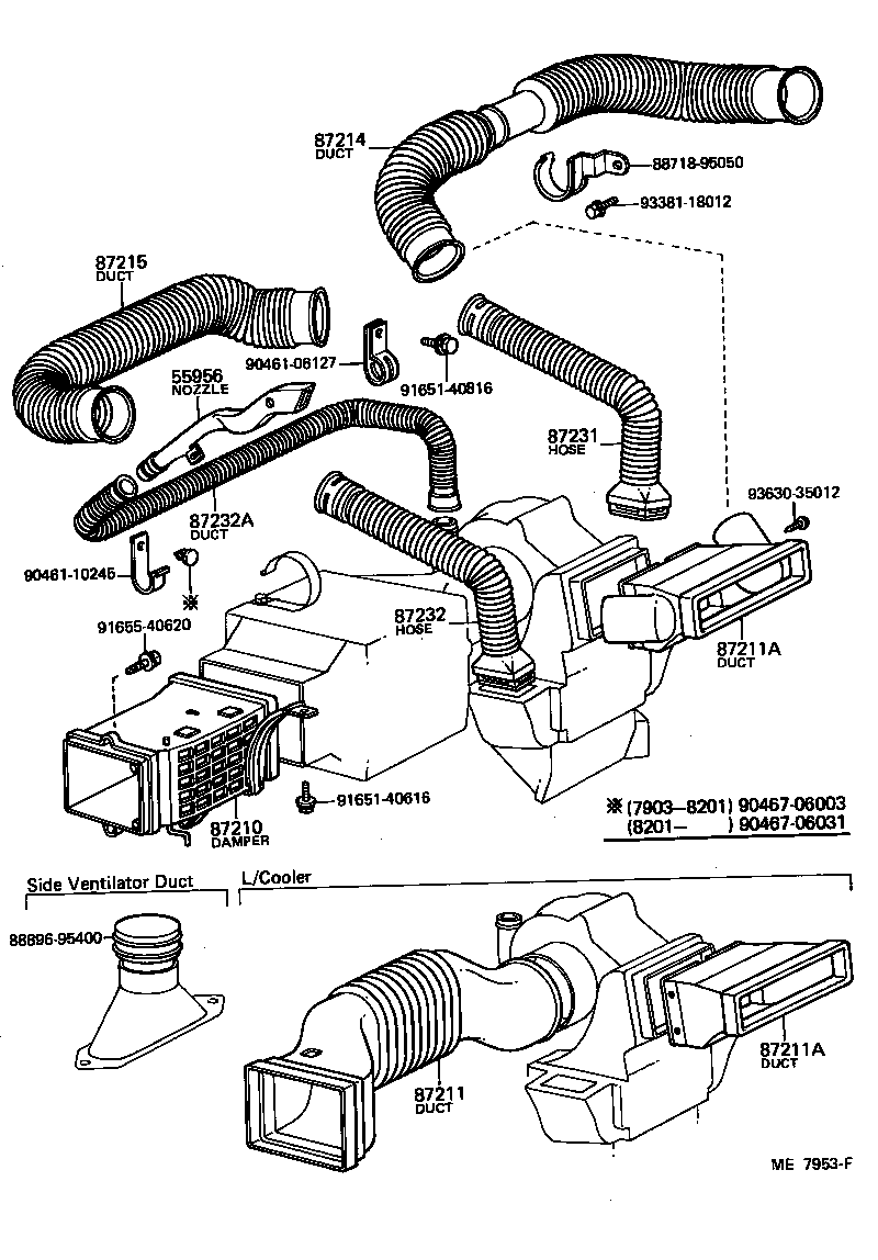 88566-95011 DUCT, AIR, SIDE NO.1 RH product image