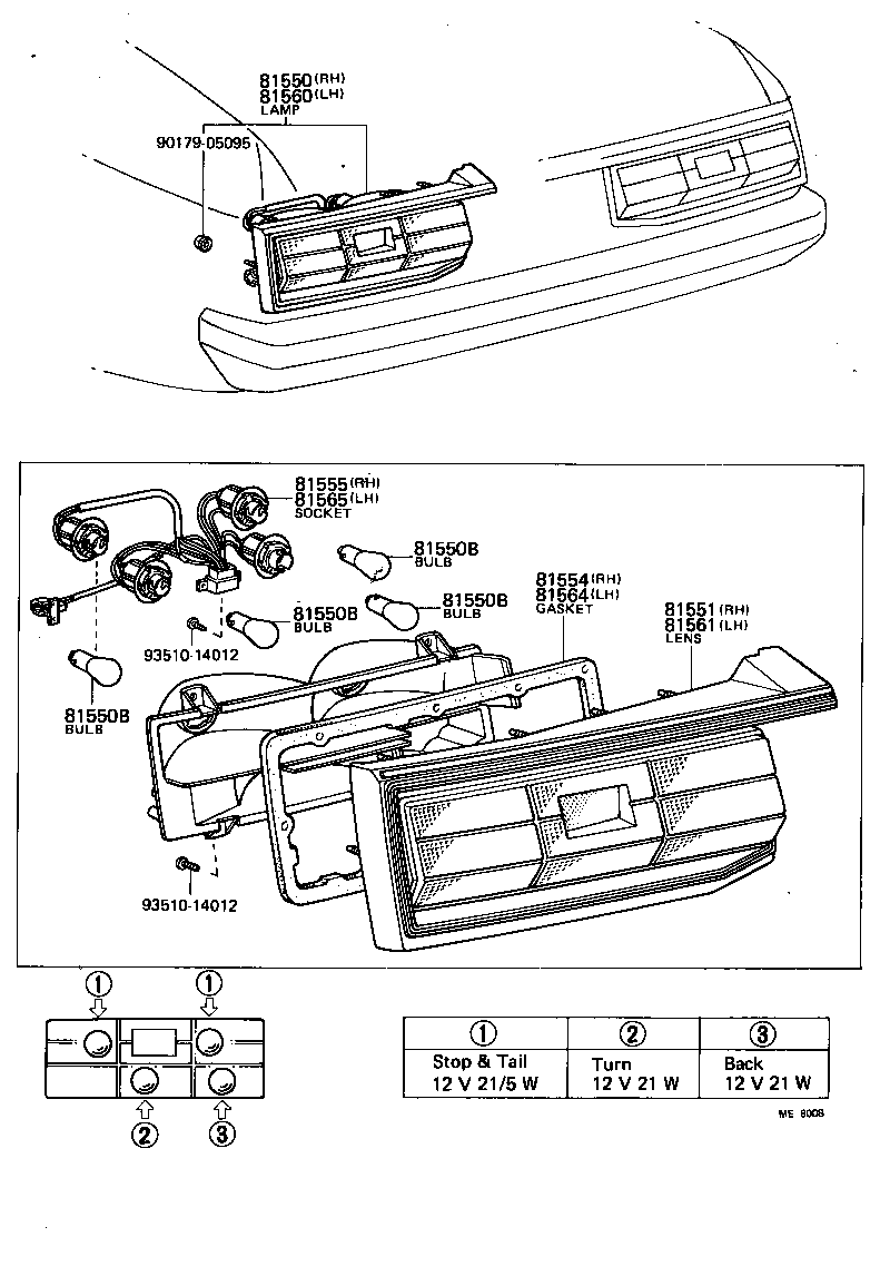 81550-80065 LAMP ASSY, REAR COMBINATION, RH product image