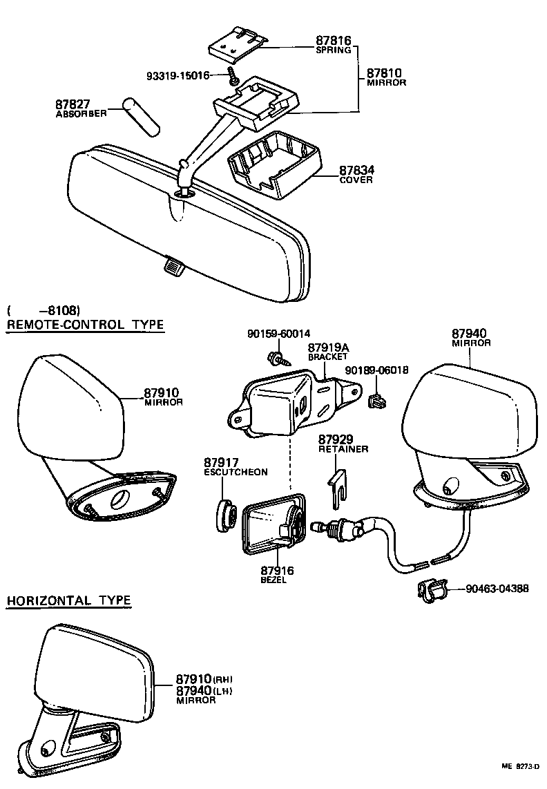 87910-12420 MIRROR ASSY, OUTER REAR VIEW, RH product image