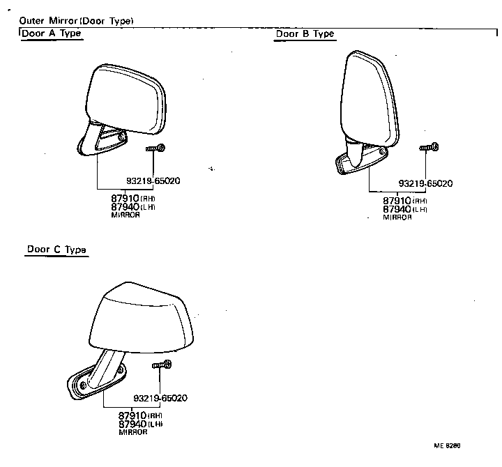 87910-14130 MIRROR ASSY, OUTER REAR VIEW, RH product image