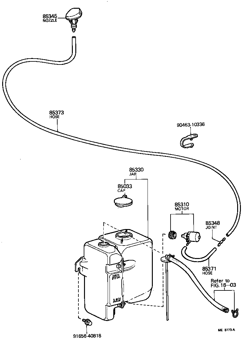 85370-60020 HOSE, WINDSHIELD WASHER (FROM JOINT TO NOZZLE) product image