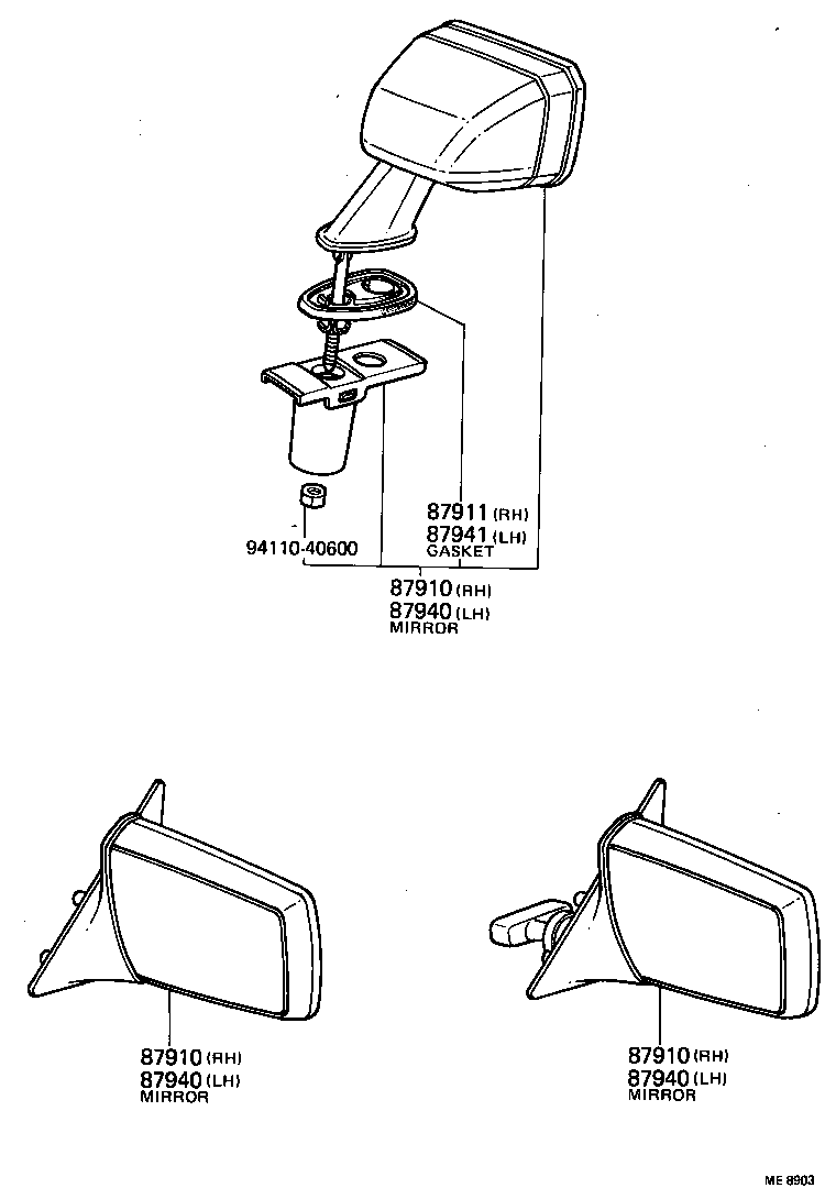 87910-39185 MIRROR ASSY, OUTER REAR VIEW, RH product image