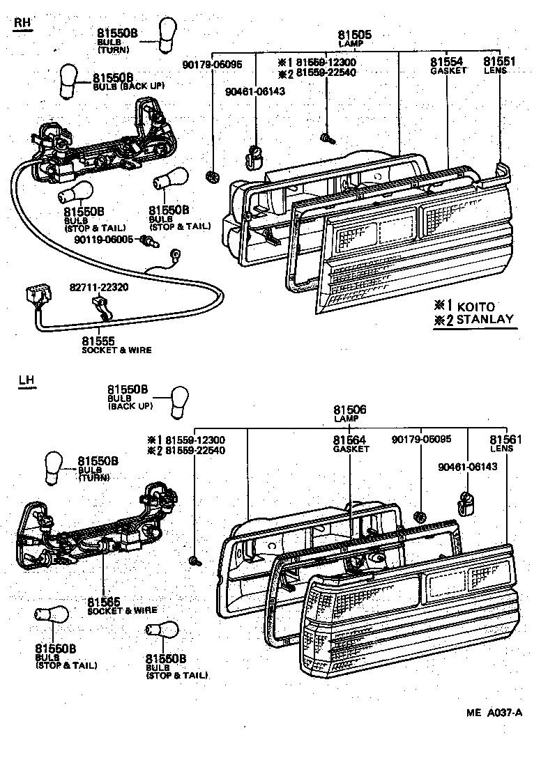Toyota 81550-80142 LAMP ASSY, REAR COMBINATION, RH