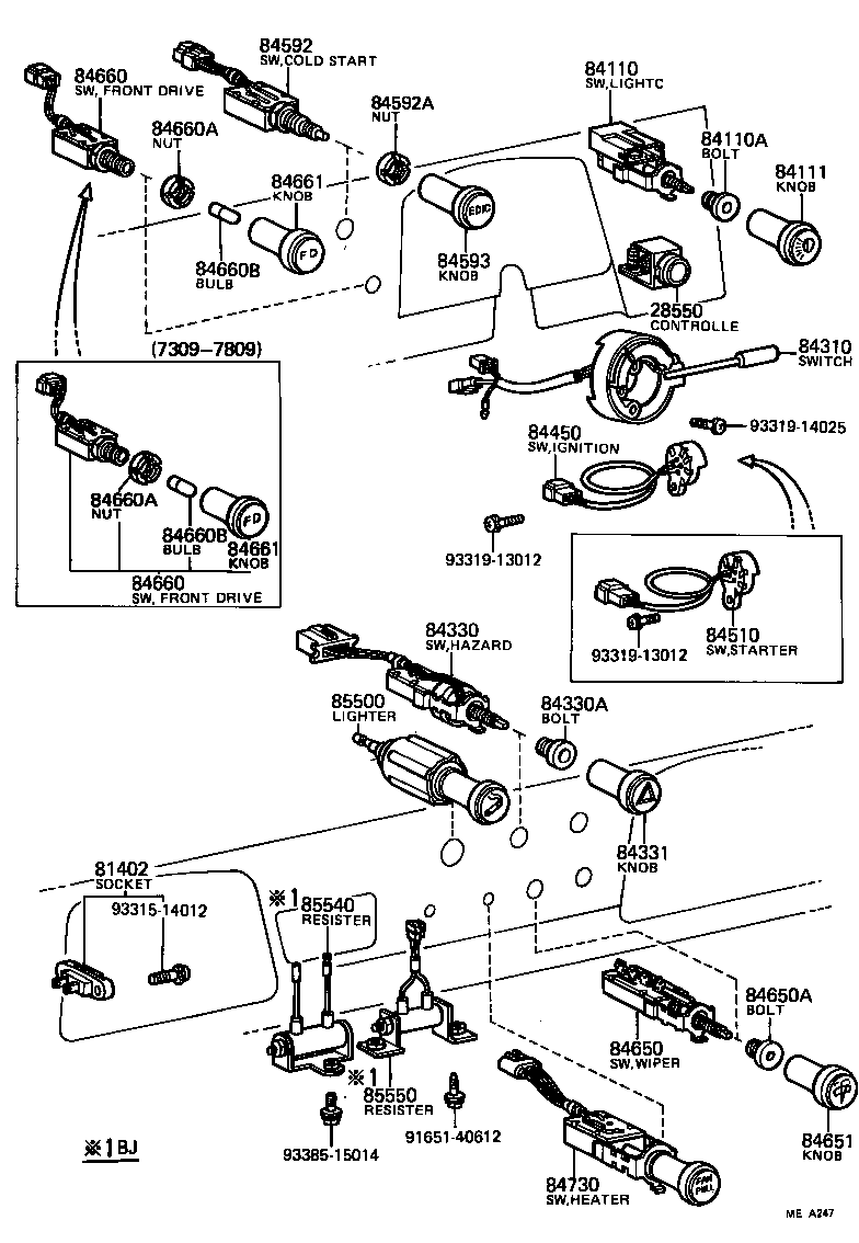84332-60010 SWITCH ASSY, HAZARD WARNING SIGNAL product image
