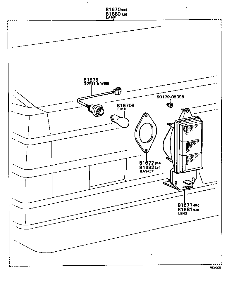 81670-29095 LAMP ASSY, BACK-UP, RH product image