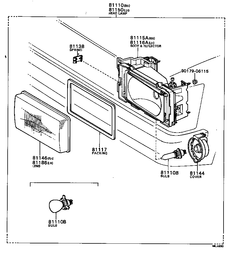 81135-12840 BODY AND REFLECTOR SUB-ASSY, HEADLAMP, RH product image