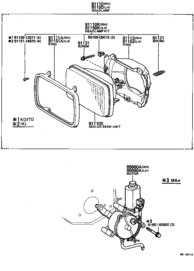 Toyota 85690-14010 MOTOR ASSY, LIGHT RETRACTOR, LH