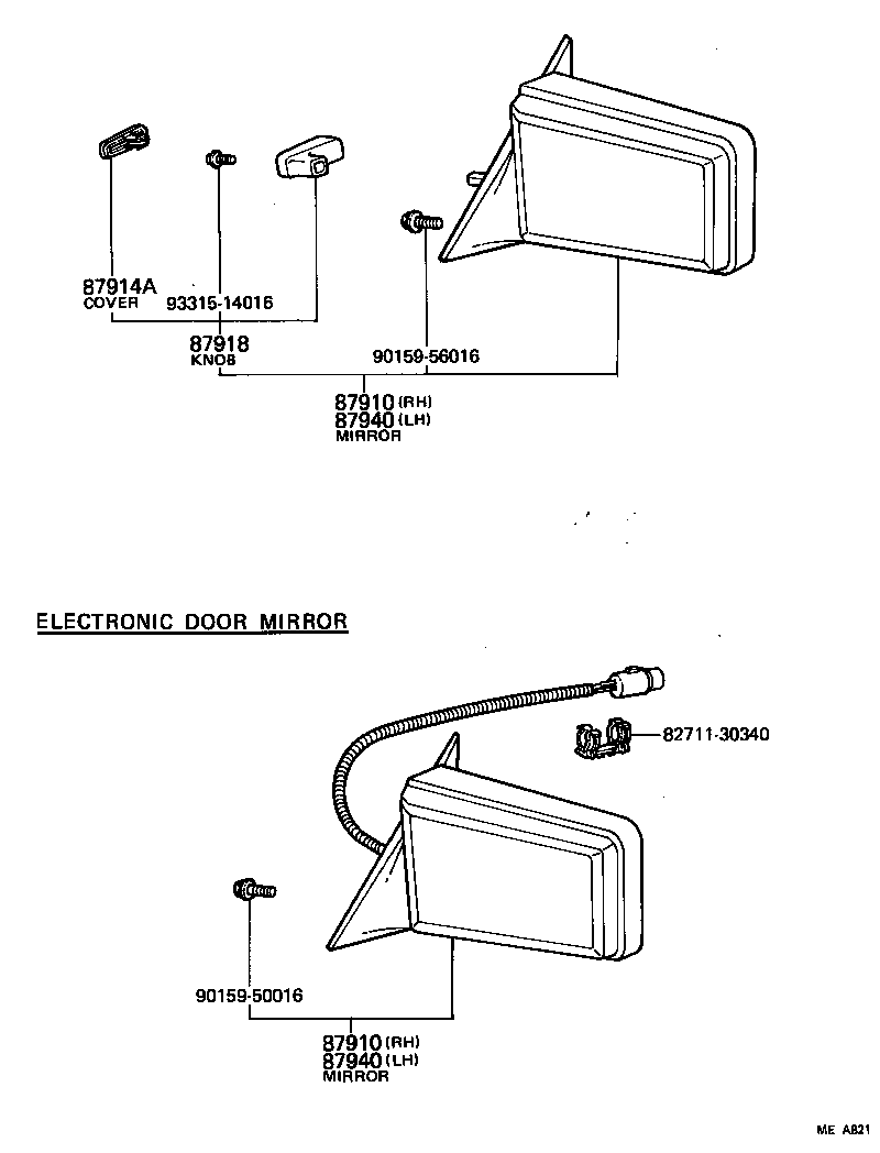 87910-39185 MIRROR ASSY, OUTER REAR VIEW, RH product image