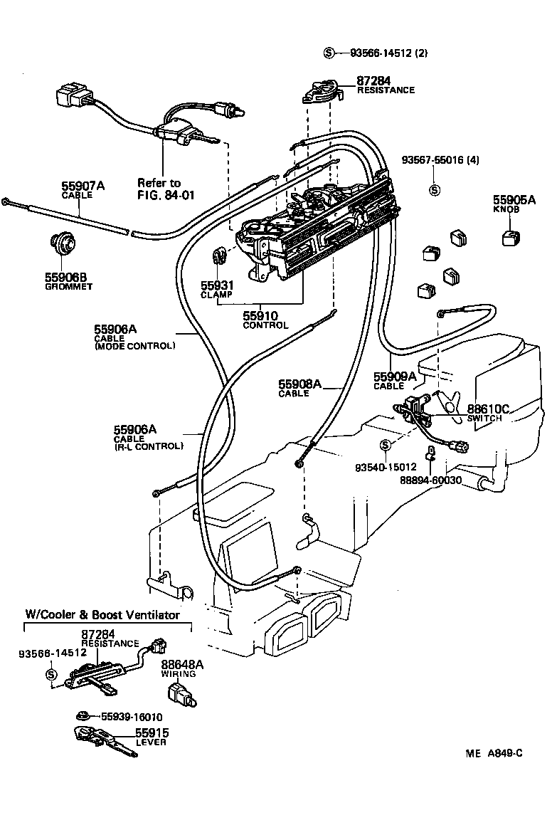 Toyota 55906-14140 CABLE SUB-ASSY, DEFROSTER DAMPER CONTROL