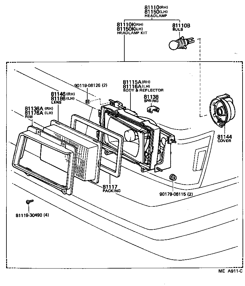 04817-14050 HEADLAMP KIT, W/O SEALED BEAM, RH product image