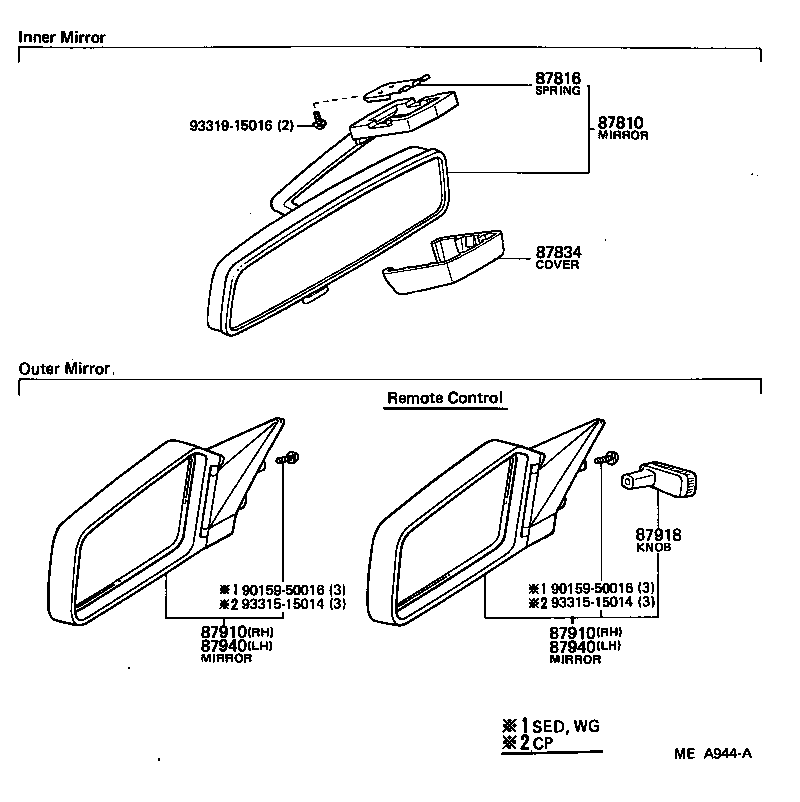 87910-14360 MIRROR ASSY, OUTER REAR VIEW, RH product image