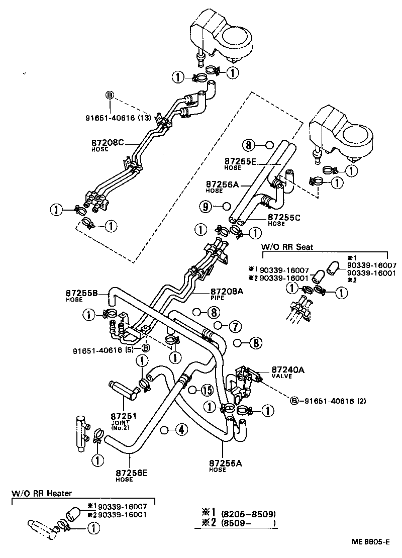 87245-90B07 HOSE, REAR HEATER WATER OUTLET, E (TO ENGINE) product image