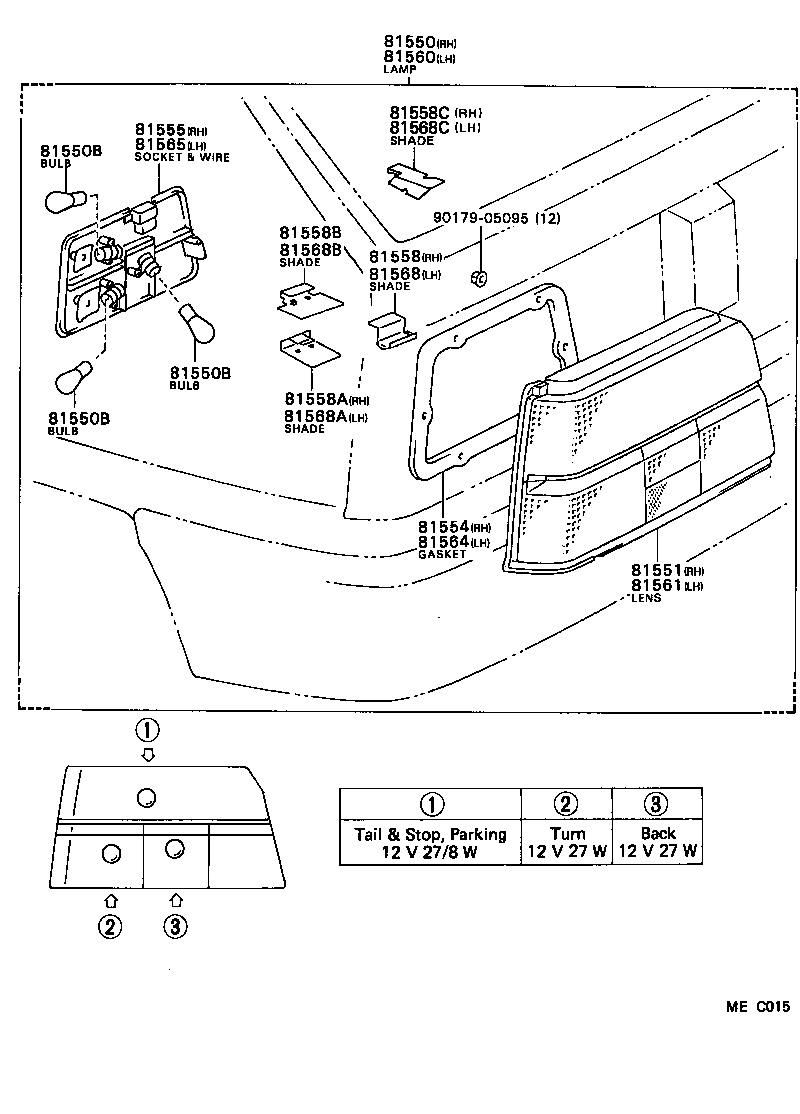 81555-16280 SOCKET & WIRE SUB-ASSY, REAR COMBINATION LAMP, RH product image