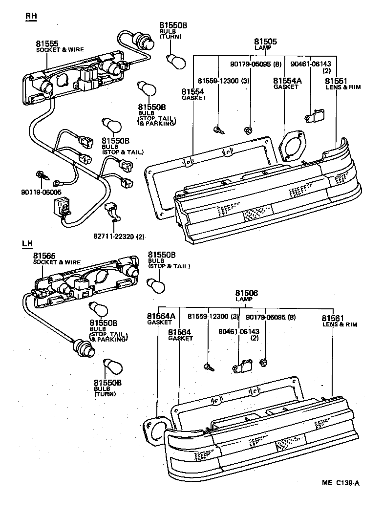 81565-22480 SOCKET & WIRE SUB-ASSY, REAR COMBINATION LAMP, LH product image