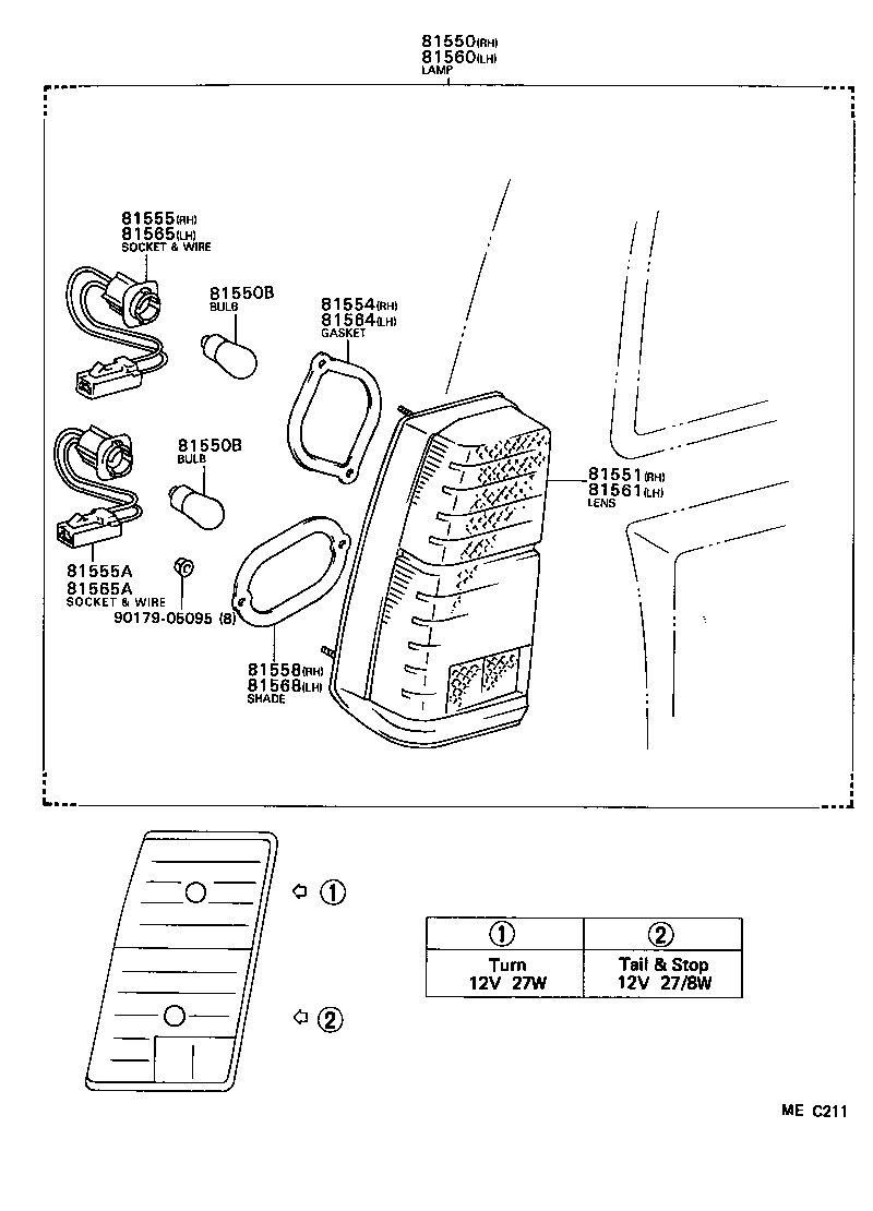 81555-16280 SOCKET & WIRE SUB-ASSY, REAR COMBINATION LAMP, RH product image